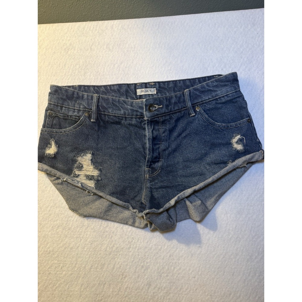 Roxy Distressed Denim Shorts Women's Size 29 Low Rise Rolled Cutoff Jean Shorts